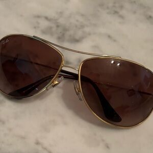 Ray-Ban Gold Frame Sunglasses with Dark Brown Lenses
